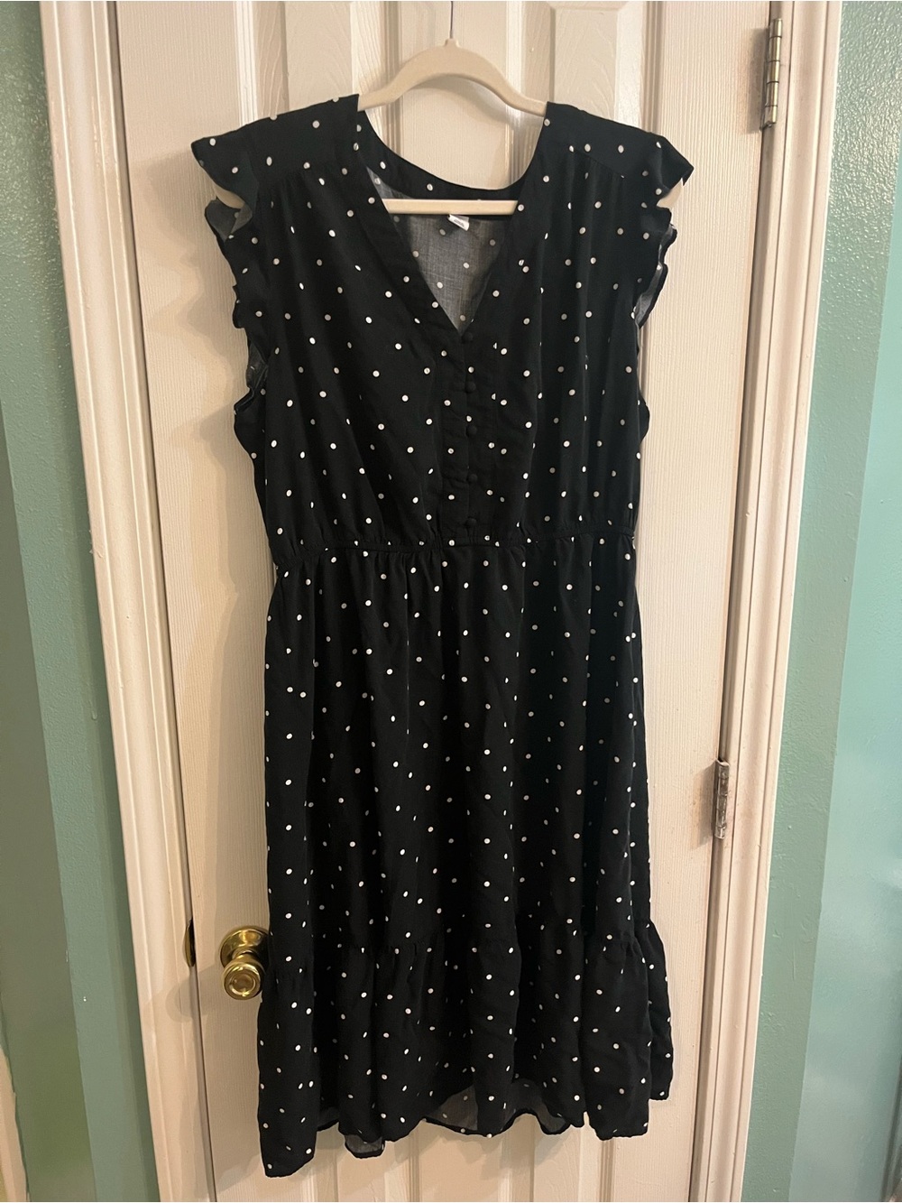 Old Navy Black Polka Dot Ruffle Midi Dress Women’s Size XL